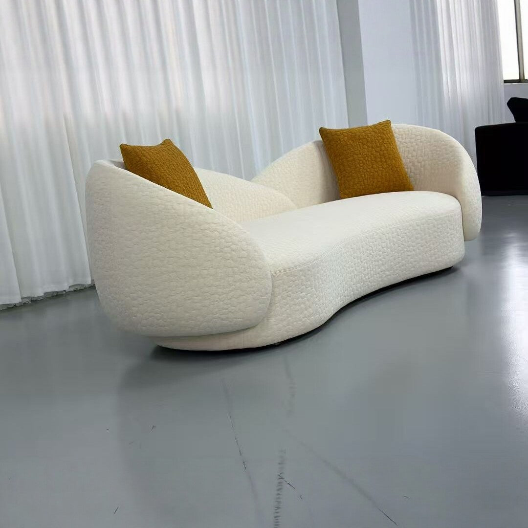 95'' Modern Curved Sofa For Living Room, Ivory White Boucle Upholstery Couch