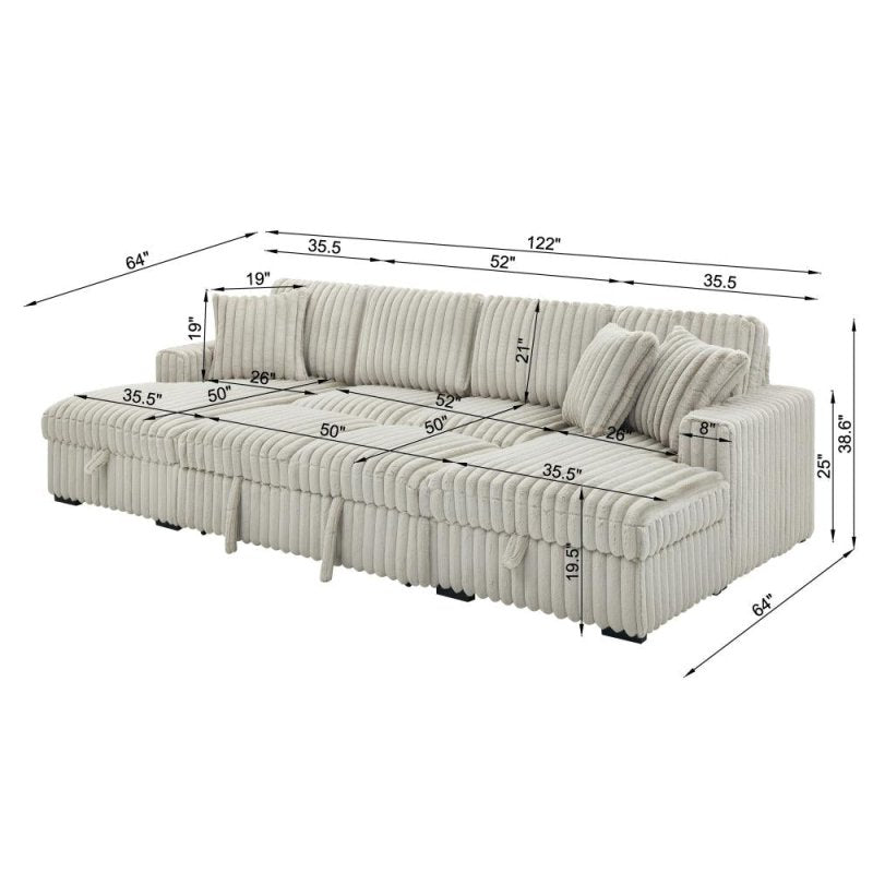 Convertible U shape sleeper sectional couch with pull out bed khaki - BBTJOINT