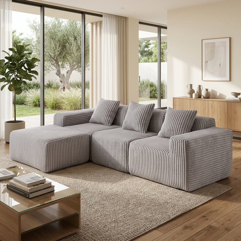 Corduroy Modular sectional boneless Couch Light Grey - BBTJOINT