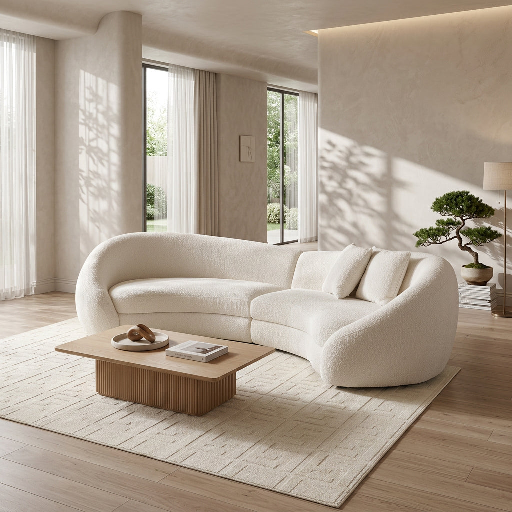 Cozy Modern Curved Sectional Sofa - Anti - scratch Beige Boucle Fabric - BBTJOINT