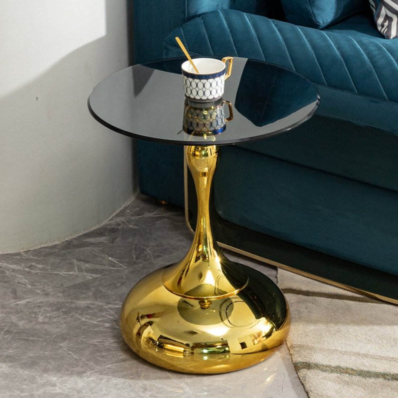 Elegant Gold Small Round Side end Table with Tempered Glass Top for Living Room - BBTJOINT