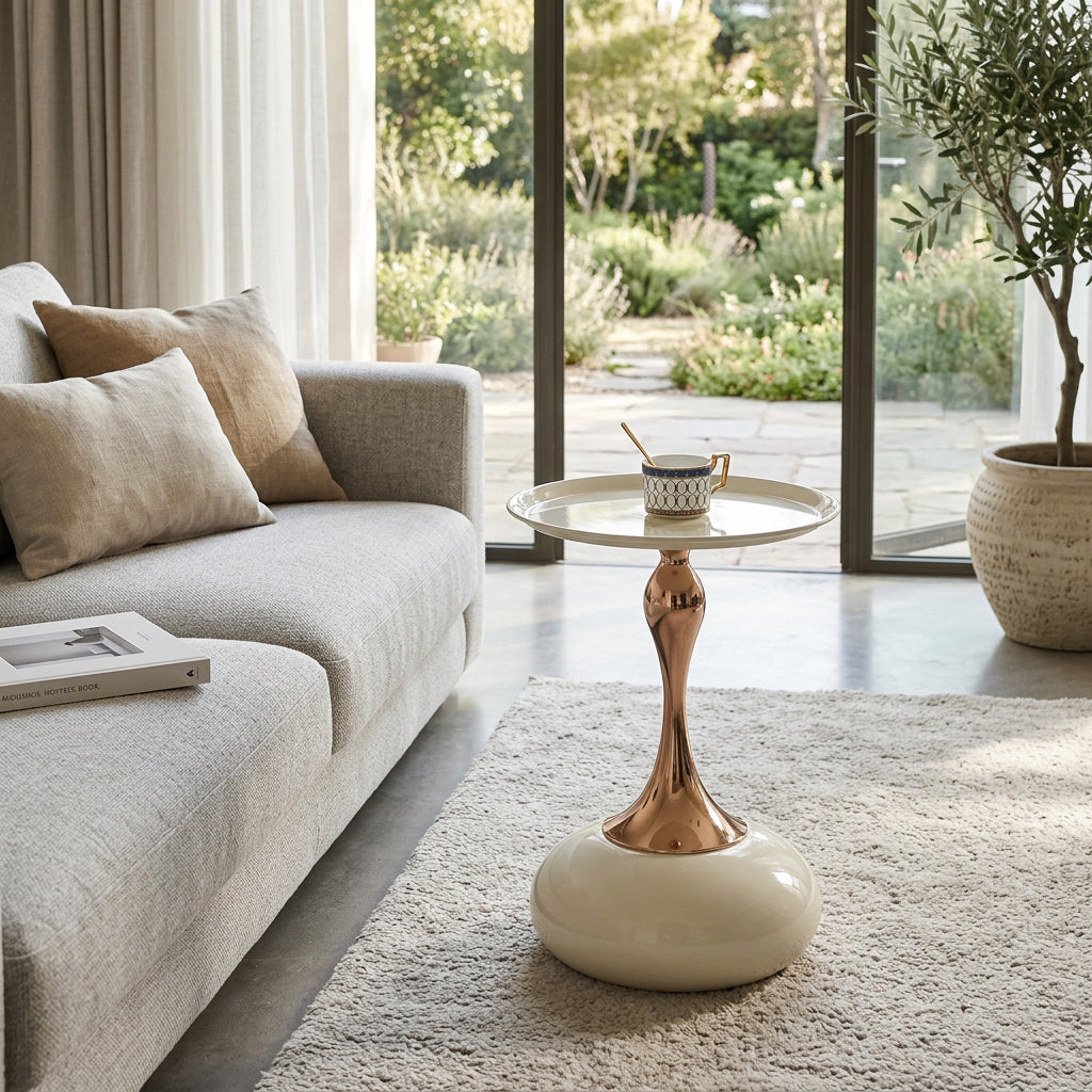 Luxury Round Side End Table rose two - tone Rose gold & Cream - BBTJOINT