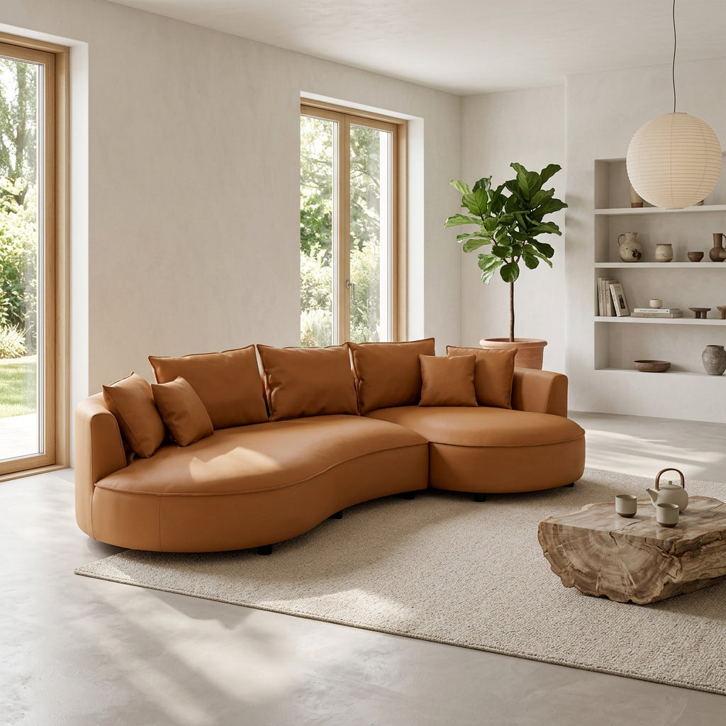 Modern Sectional crescent Couch round curved boned leather Sofa - BBTJOINT