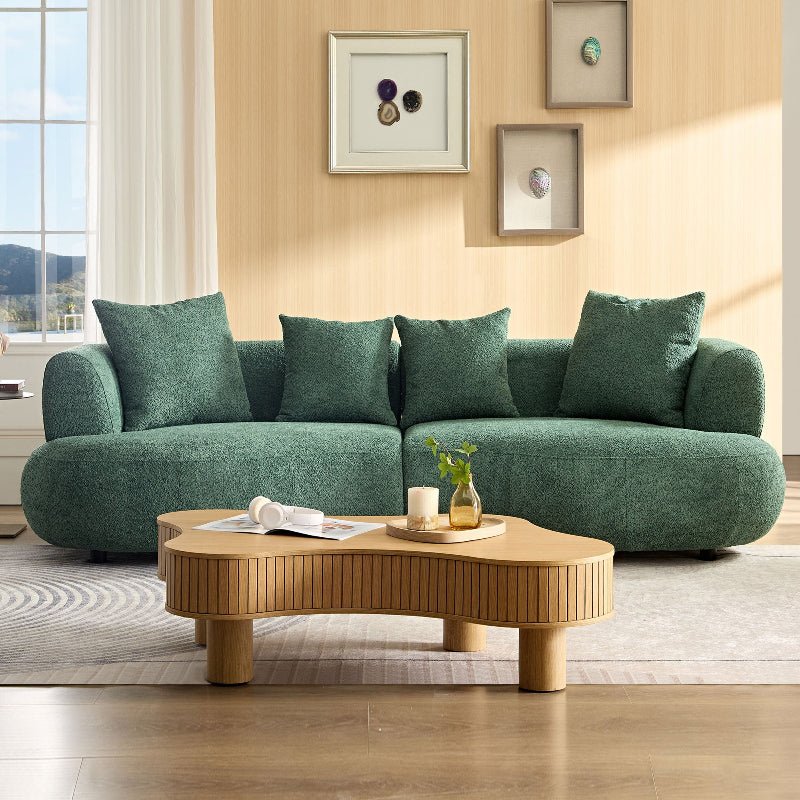 Modern Symmetrical Curved shape Sofa Couch pet - friendly green boucle - BBTJOINT