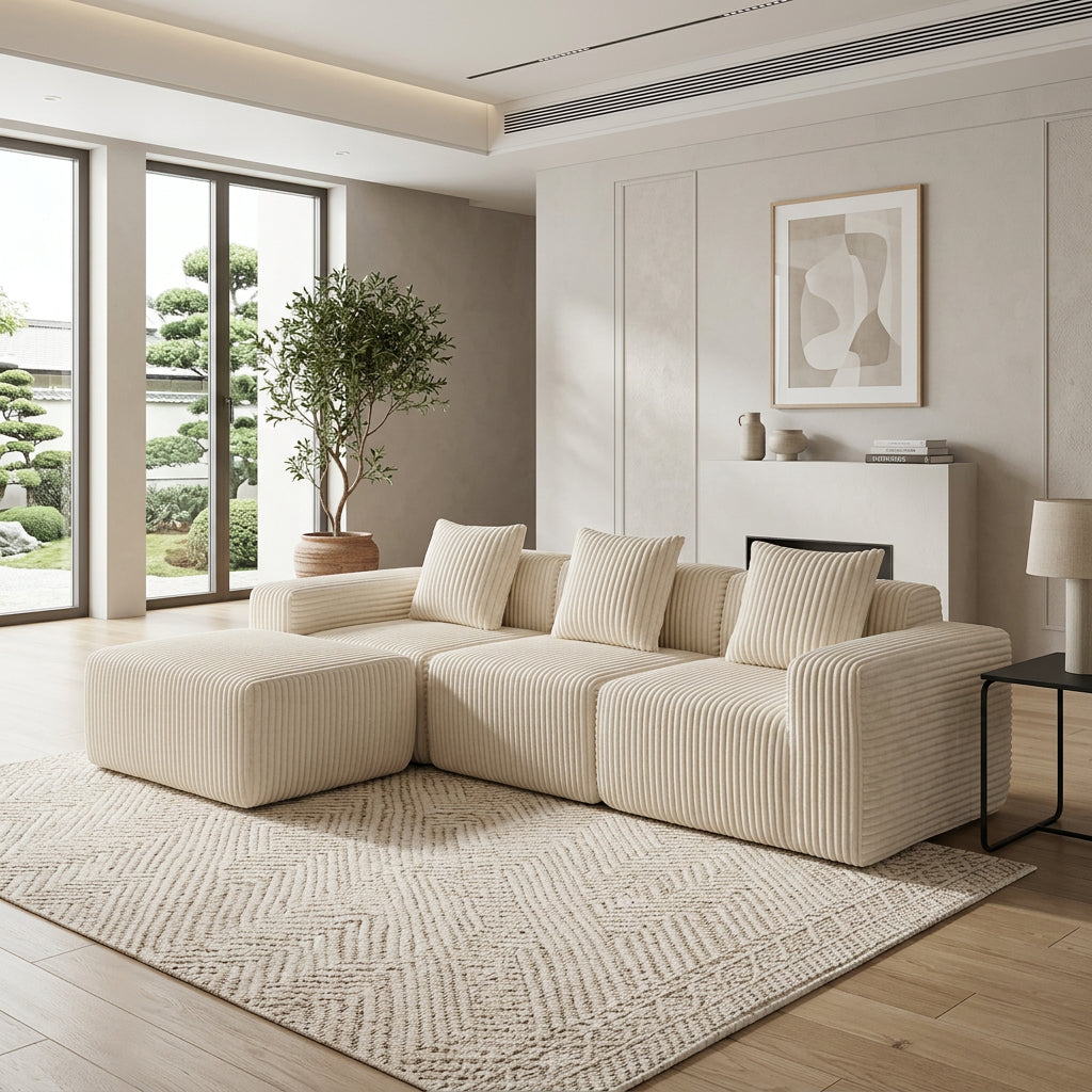 Rearrangeable & reversible modular corduroy sectional sofa beige - BBTJOINT