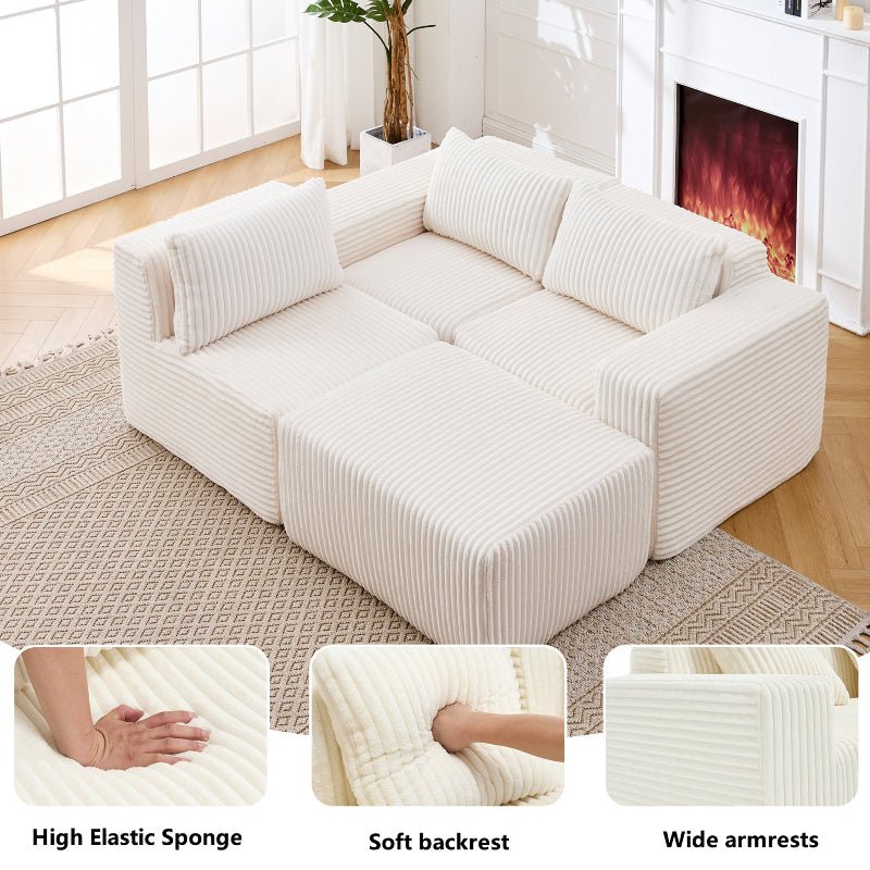 Rearrangeable & reversible modular corduroy sectional sofa beige - BBTJOINT