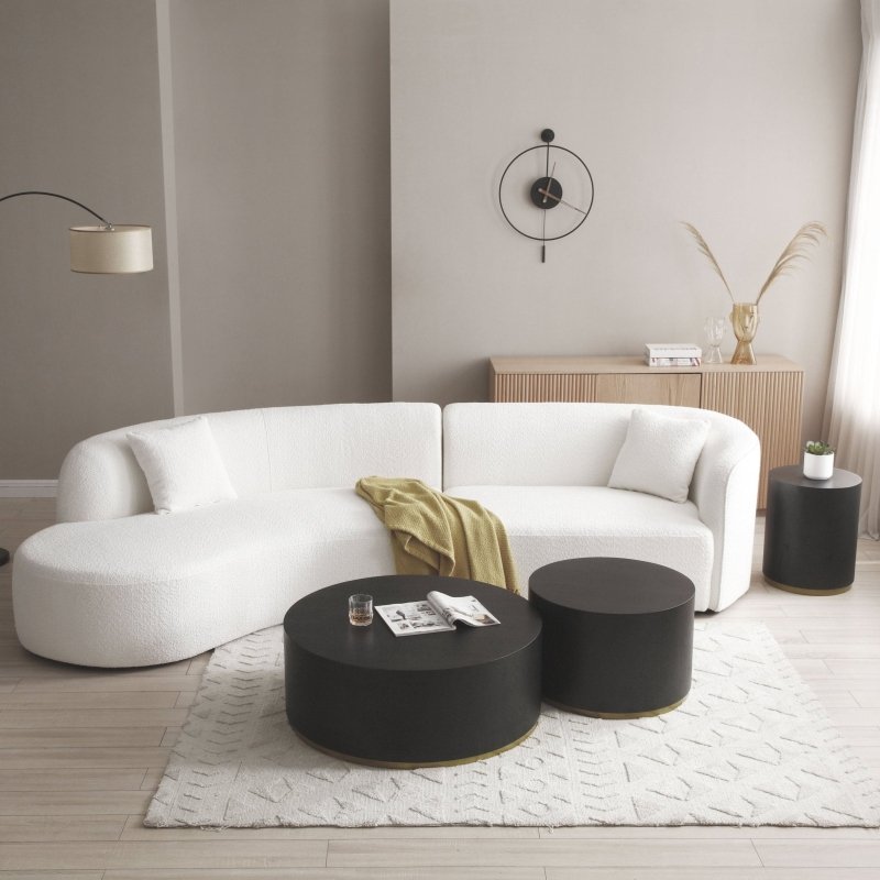 Upholstery Boucle Sectional Curved Sofa chaise Couch white - BBTJOINT
