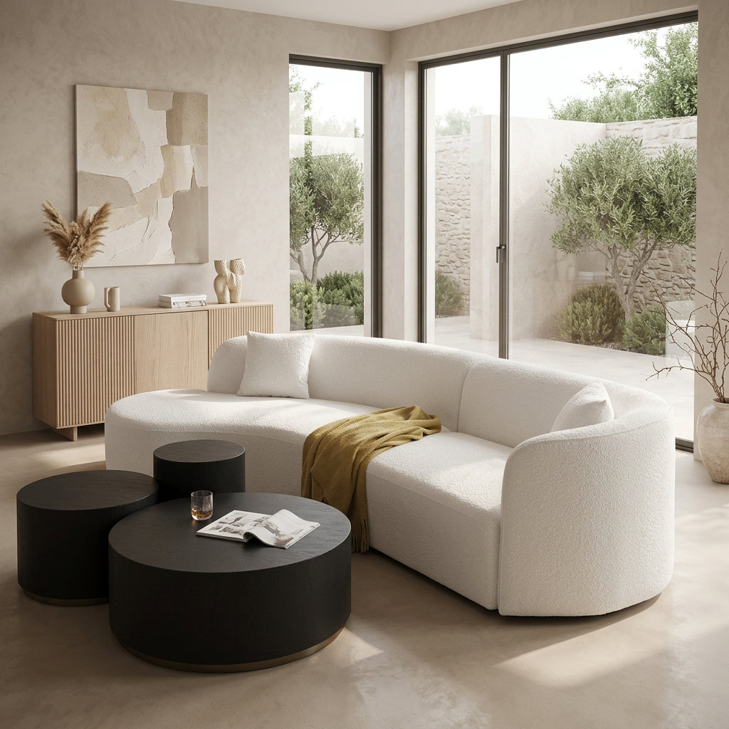 Upholstery Boucle Sectional Curved Sofa chaise Couch white - BBTJOINT