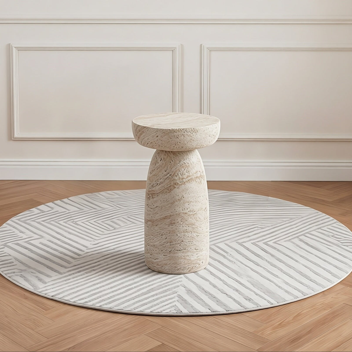 BBTJOINT Travertine Stone Pedestal Side Table, Round Top End Table, 28'' High Tables