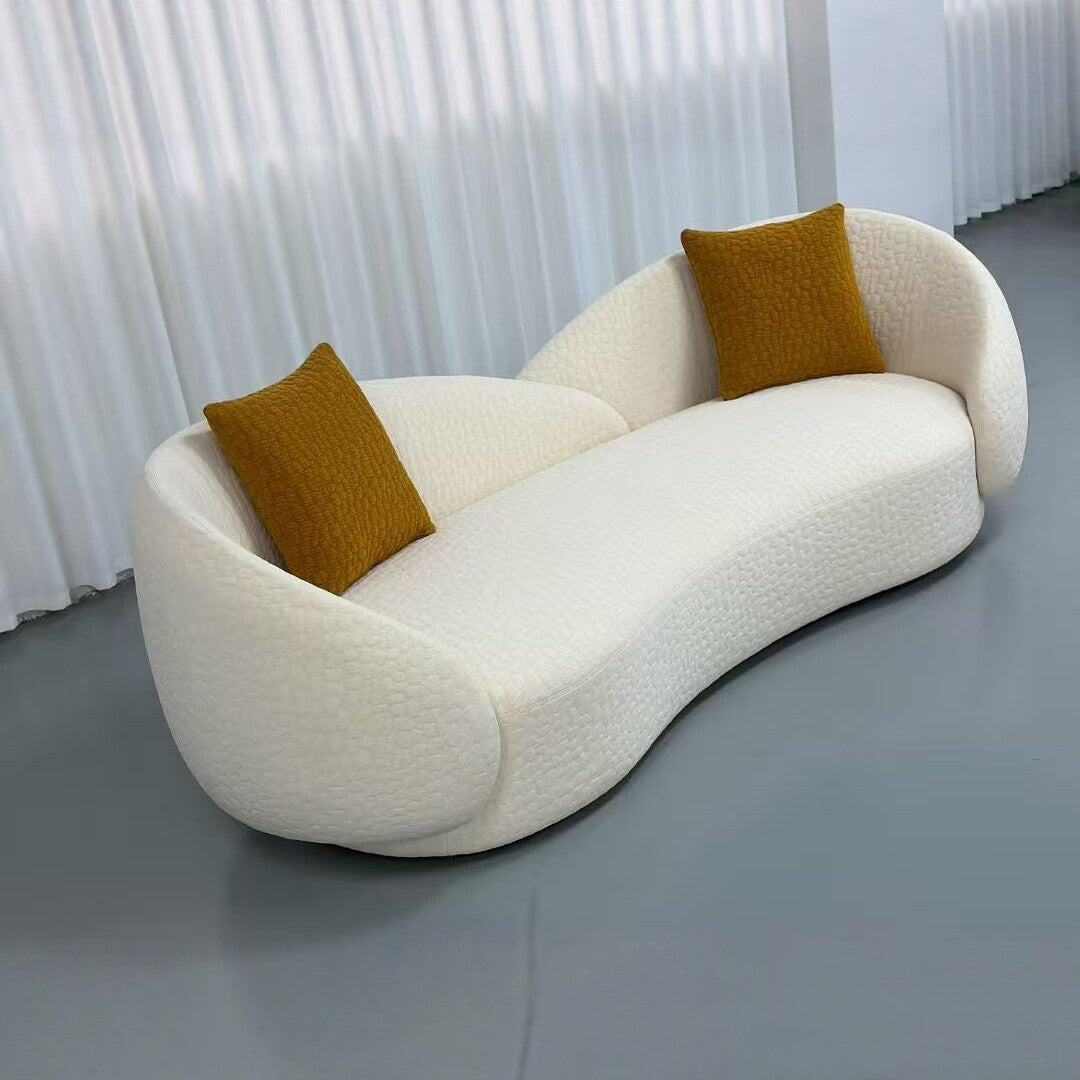 95'' Modern Curved Sofa For Living Room, Ivory White Boucle Upholstery Couch