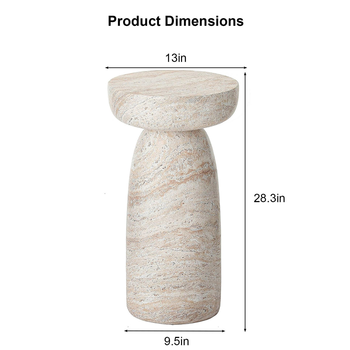 BBTJOINT Travertine Stone Pedestal Side Table, Round Top End Table, 28'' High Tables