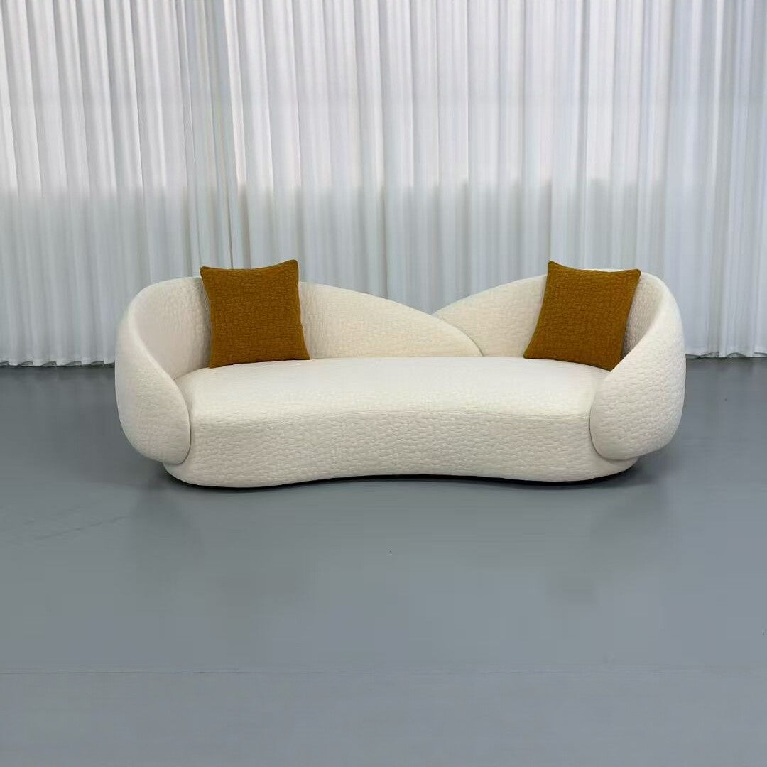 95'' Modern Curved Sofa For Living Room, Ivory White Boucle Upholstery Couch