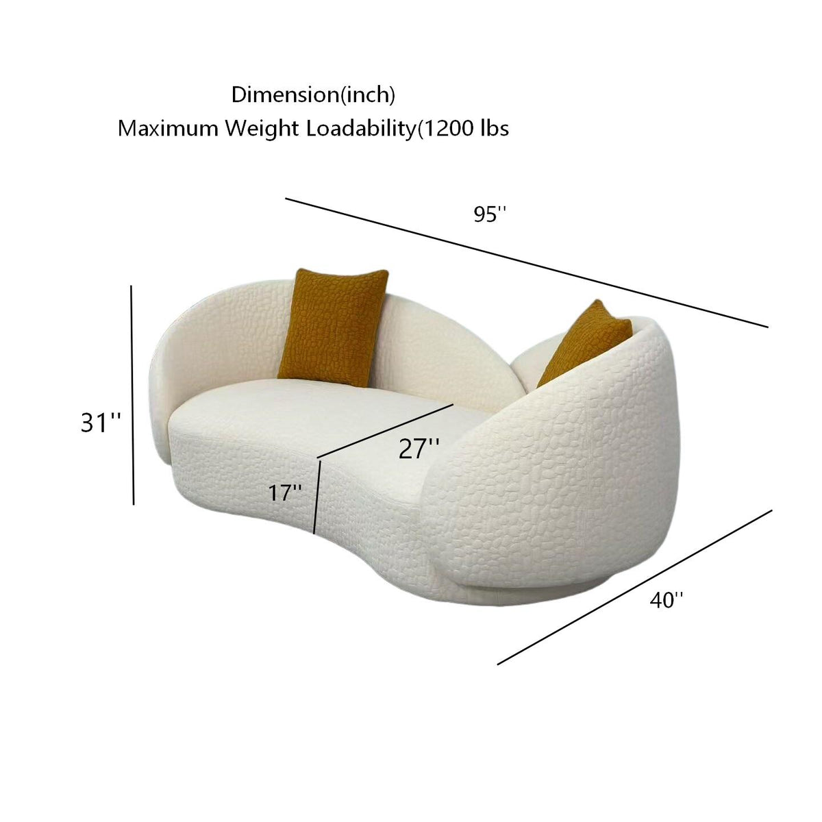 95'' Modern Curved Sofa For Living Room, Ivory White Boucle Upholstery Couch