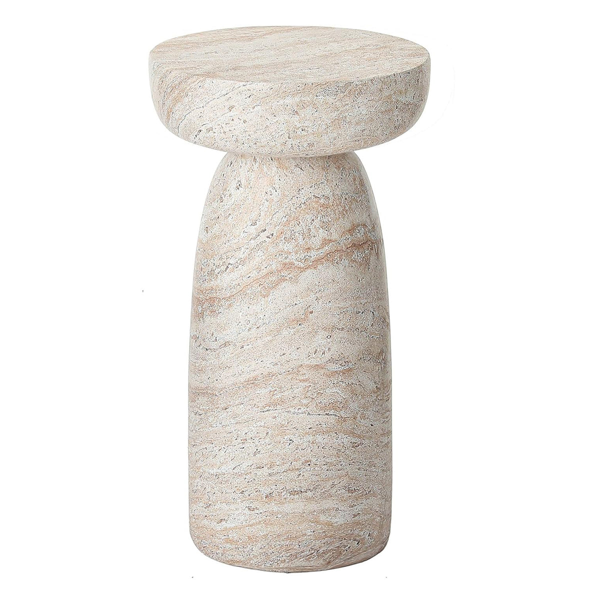 BBTJOINT Travertine Stone Pedestal Side Table, Round Top End Table, 28'' High Tables