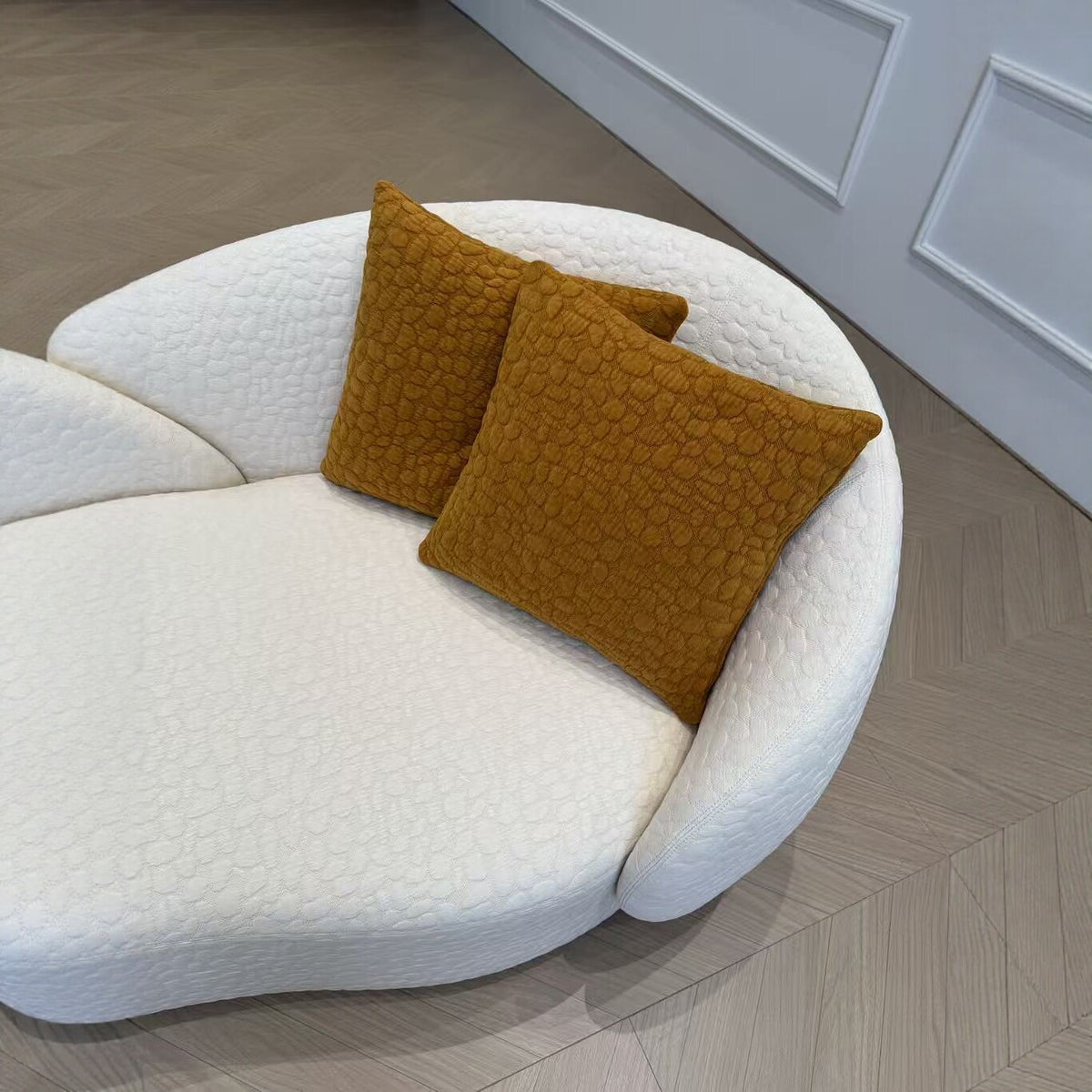 95'' Modern Curved Sofa For Living Room, Ivory White Boucle Upholstery Couch