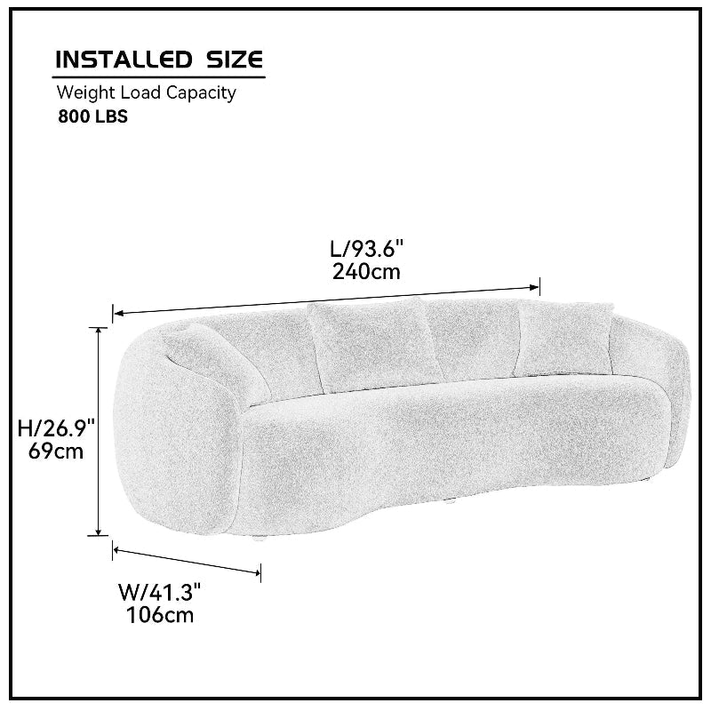 93''Modern Curved Living Room half moon Sofa couch boucle white - BBTJOINT