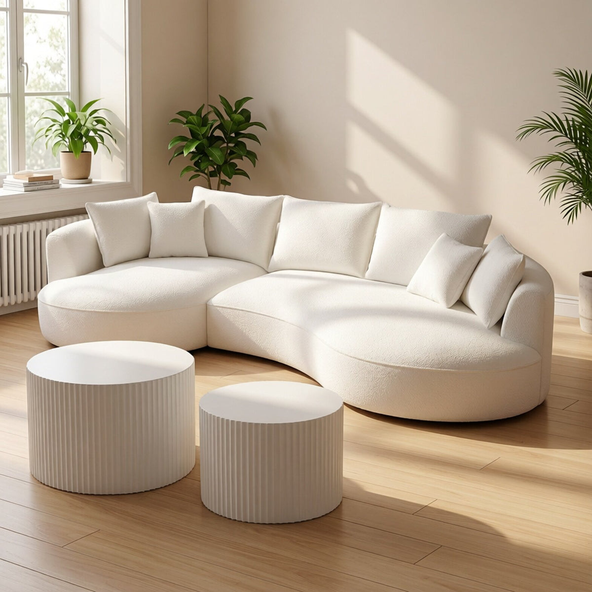 Minimalist Living room sofa set of 2 including round coffee table