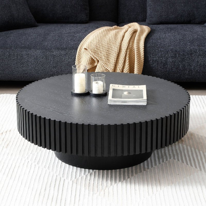 black wood round coffee table drum - shaped for living room - BBTJOINT