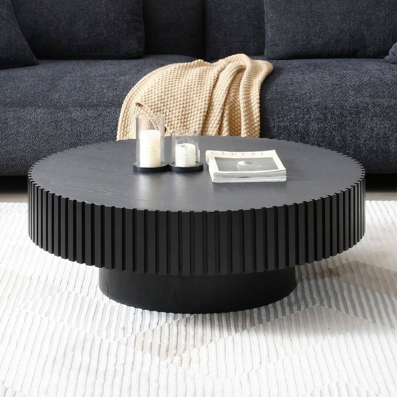 black wood round coffee table drum - shaped for living room - BBTJOINT
