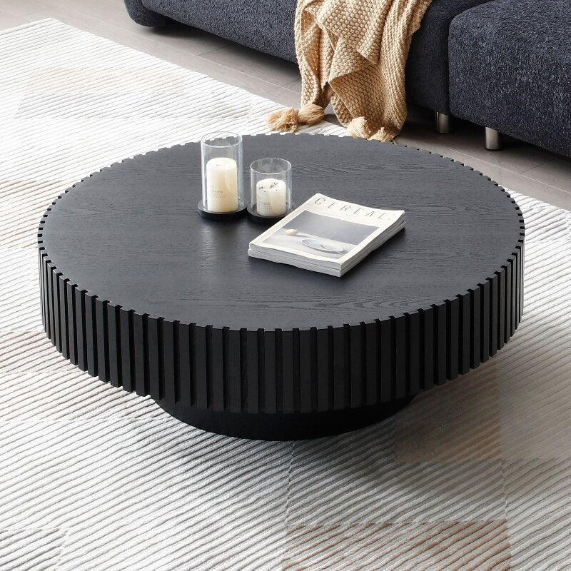 black wood round coffee table drum - shaped for living room - BBTJOINT