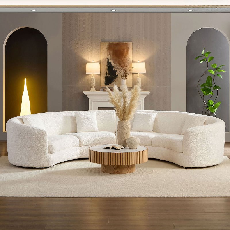 Comfy Upholstered boucle fabric round Curved U - shape sectional Sofa white - BBTJOINT
