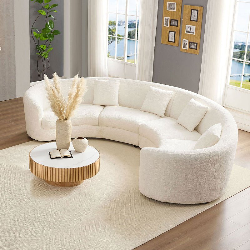 Comfy Upholstered boucle fabric round Curved U - shape sectional Sofa white - BBTJOINT