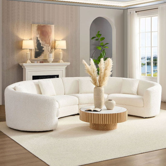 Comfy Upholstered boucle fabric round Curved U - shape sectional Sofa white - BBTJOINT