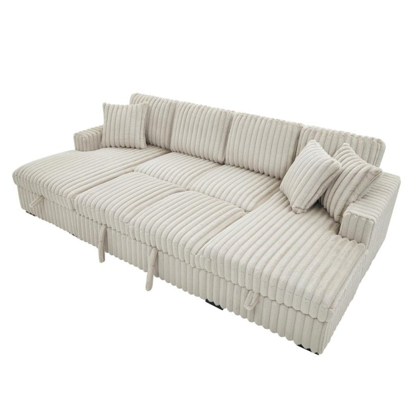 Convertible U shape sleeper sectional couch with pull out bed khaki - BBTJOINT