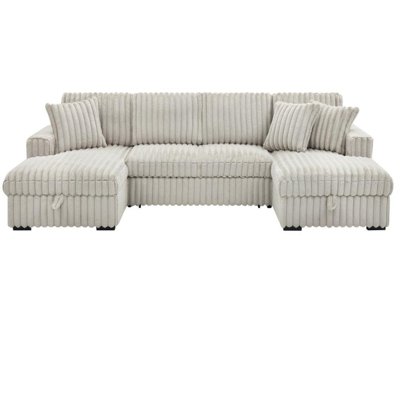 Convertible U shape sleeper sectional couch with pull out bed khaki - BBTJOINT