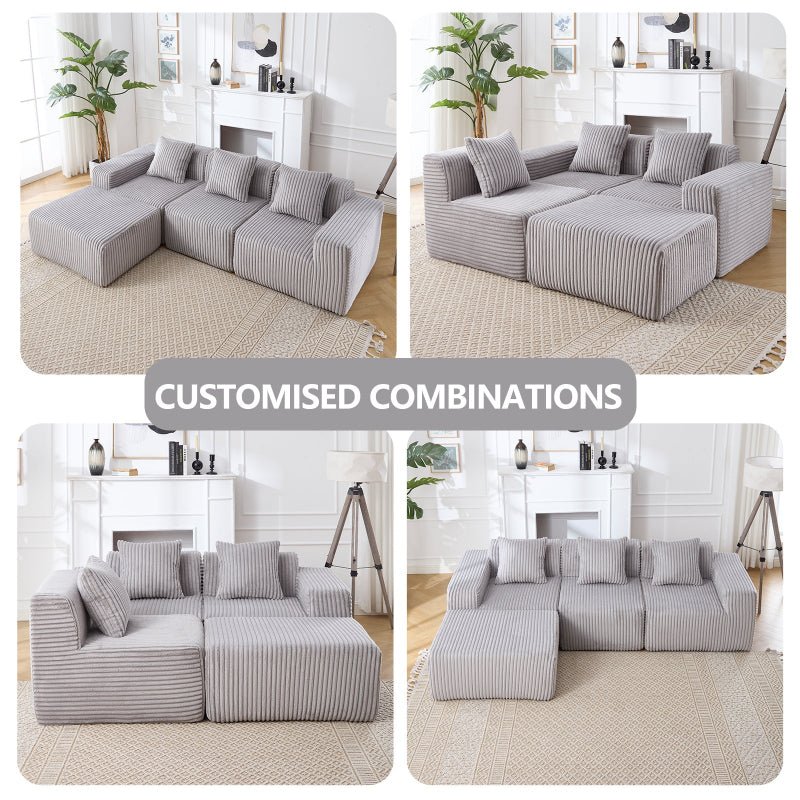 Corduroy Modular sectional boneless Couch Light Grey - BBTJOINT