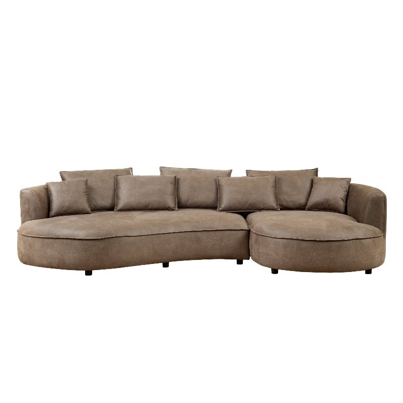curved L - shape sectional sofa featuring premium brown boucle fabric. - BBTJOINT