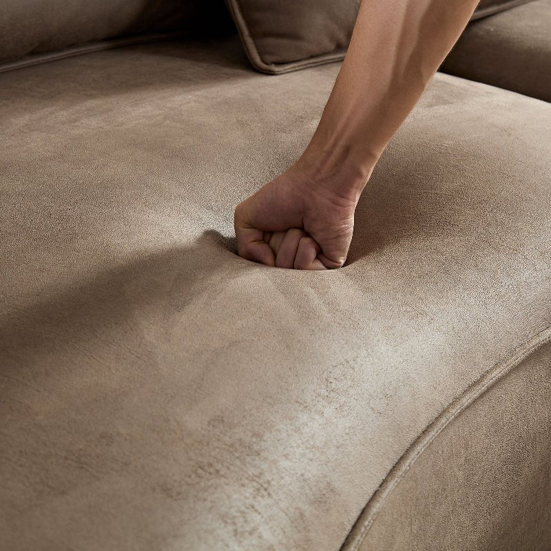 curved L - shape sectional sofa featuring premium brown boucle fabric. - BBTJOINT