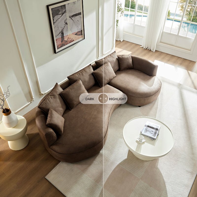 curved L - shape sectional sofa featuring premium brown boucle fabric. - BBTJOINT