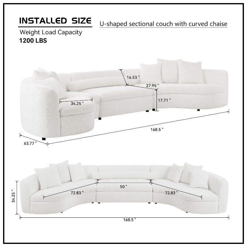 curved sofa U - shape couch with symmetric chaise white boucle fabric - BBTJOINT