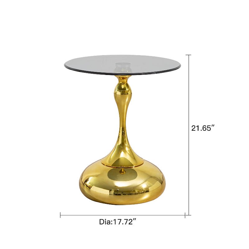 Elegant Gold Small Round Side end Table with Tempered Glass Top for Living Room - BBTJOINT