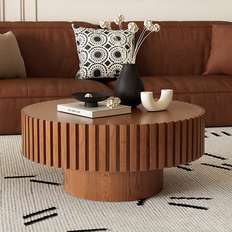 Handcrafted Round shape wood Coffee Table brown - BBTJOINT