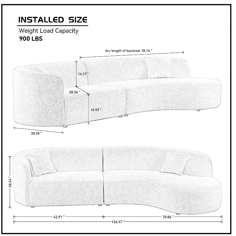 Luxury Modern boucle Upholstery Sectional Curved Sofa white - BBTJOINT