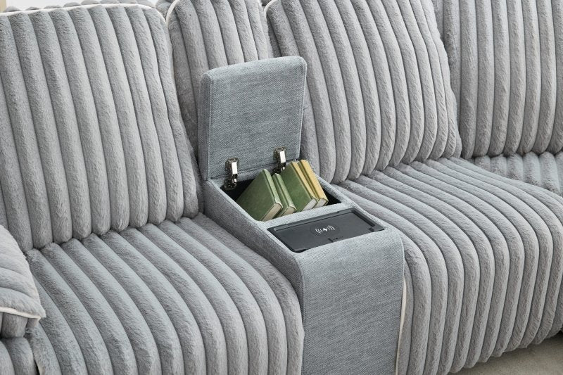 Modern comfy Power Reclining Sectional Sofa Corduroy fabric Couch Gray - BBTJOINT