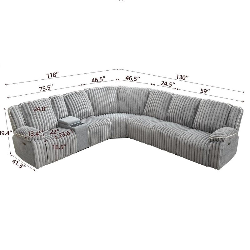 Modern comfy Power Reclining Sectional Sofa Corduroy fabric Couch Gray - BBTJOINT