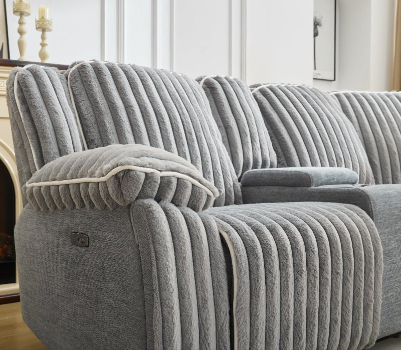 Modern comfy Power Reclining Sectional Sofa Corduroy fabric Couch Gray - BBTJOINT