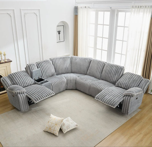 Modern comfy Power Reclining Sectional Sofa Corduroy fabric Couch Gray - BBTJOINT