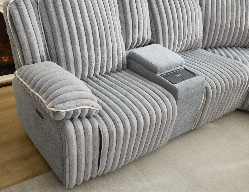 Modern comfy Power Reclining Sectional Sofa Corduroy fabric Couch Gray - BBTJOINT