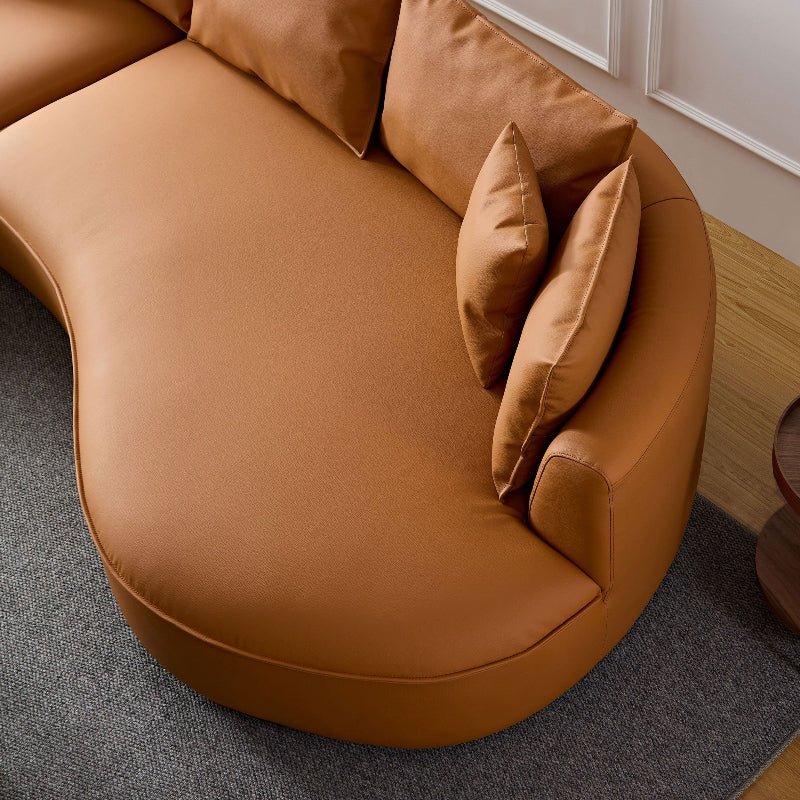 Modern Curved sectional leather sofa L shape couch orange - BBTJOINT