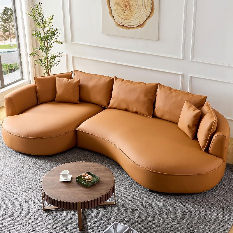 Modern Curved sectional leather sofa L shape couch orange - BBTJOINT
