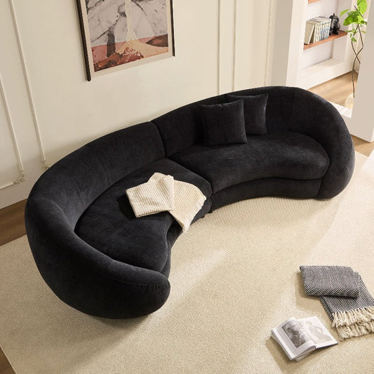 Modern Curved sectional Sofa pet - friendly anti - scratch boucle fabric couch black - BBTJOINT