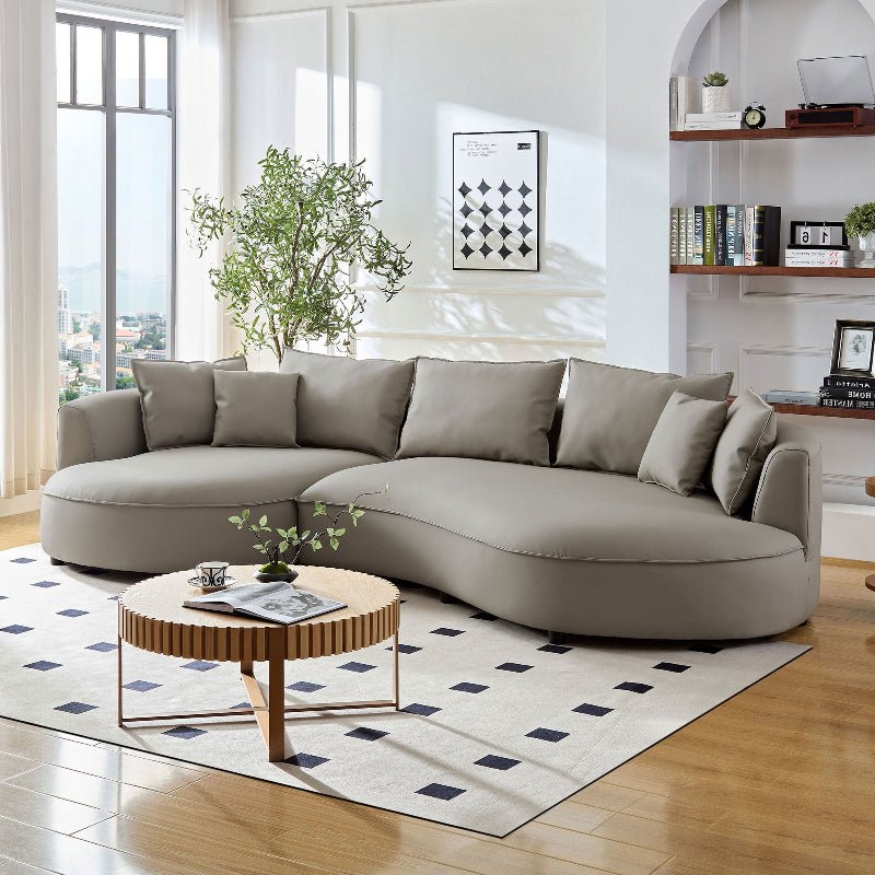 Modern L - shaped sectional curved faux leather sofa grey - BBTJOINT