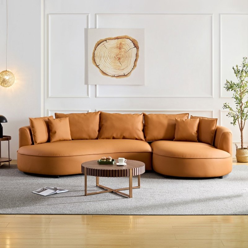 Modern Sectional crescent Couch round curved boned leather Sofa - BBTJOINT
