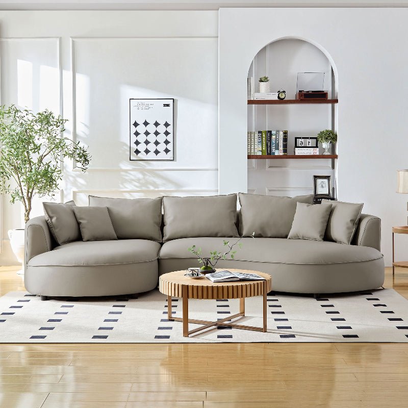 Modern Sectional curved L - shape Sofa faux leather Couch gray - BBTJOINT