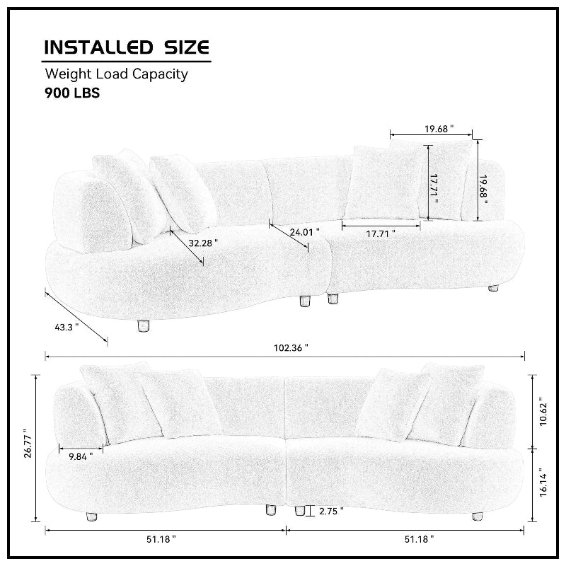 Modern Sectional pet - friendly Curved shape Sofa Couch boucle fabric off - white - BBTJOINT