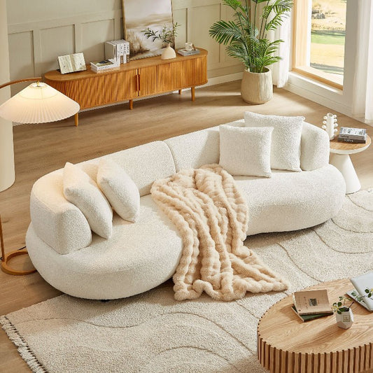 Modern Sectional pet - friendly Curved shape Sofa Couch boucle fabric off - white - BBTJOINT